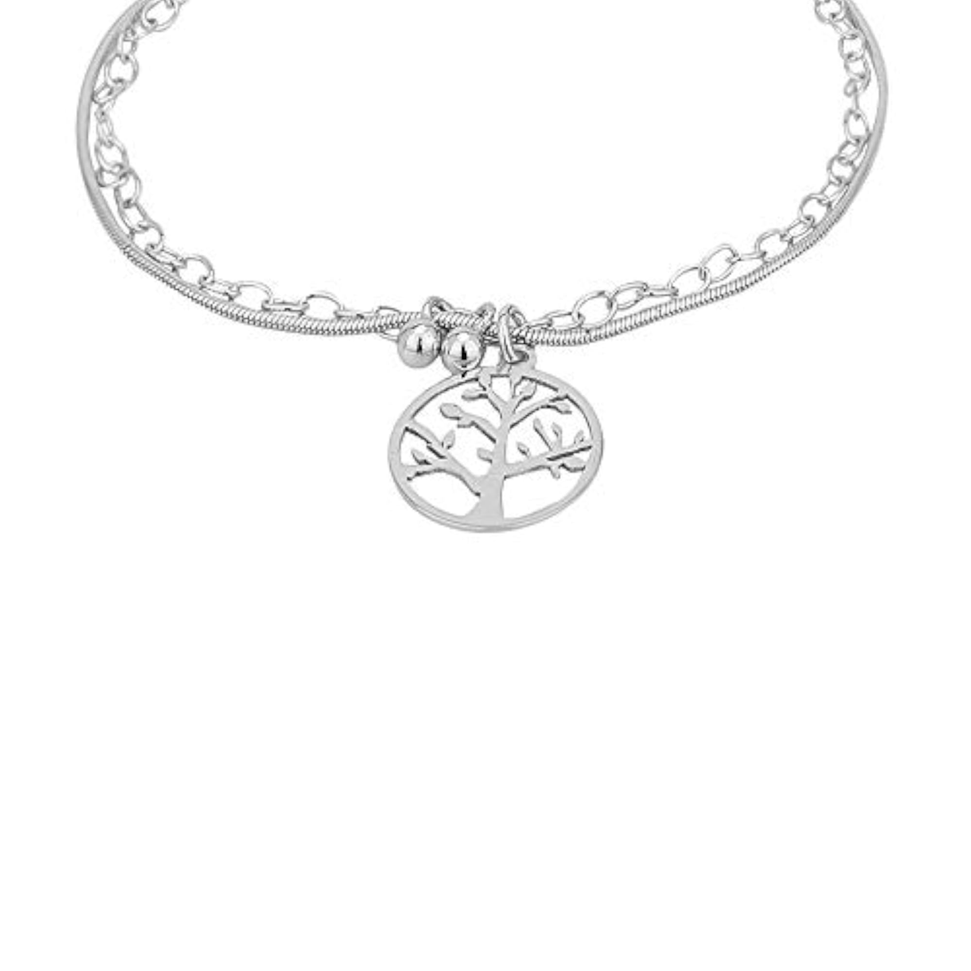 925 Sterling Silver Rhodium Plated Circular Charm Bracelet